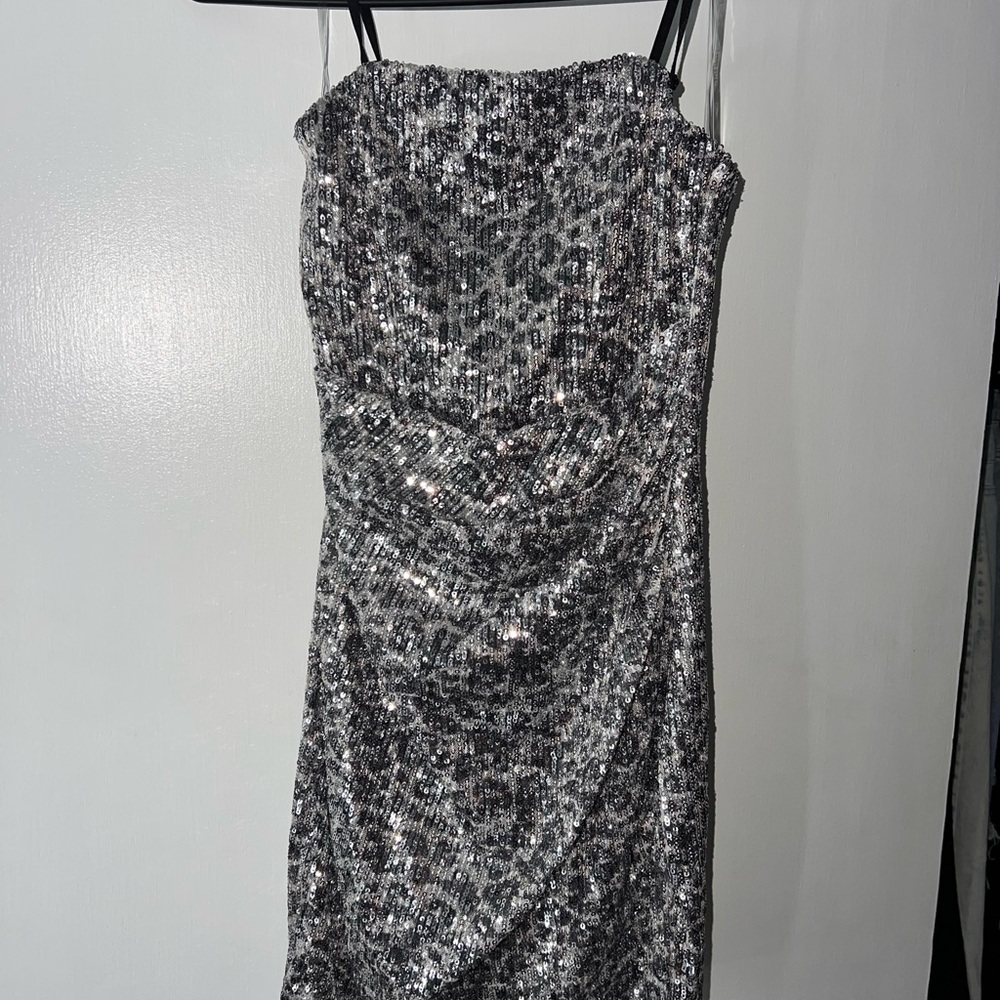 Emerald Sundae Strapless Silver Sequin Dress